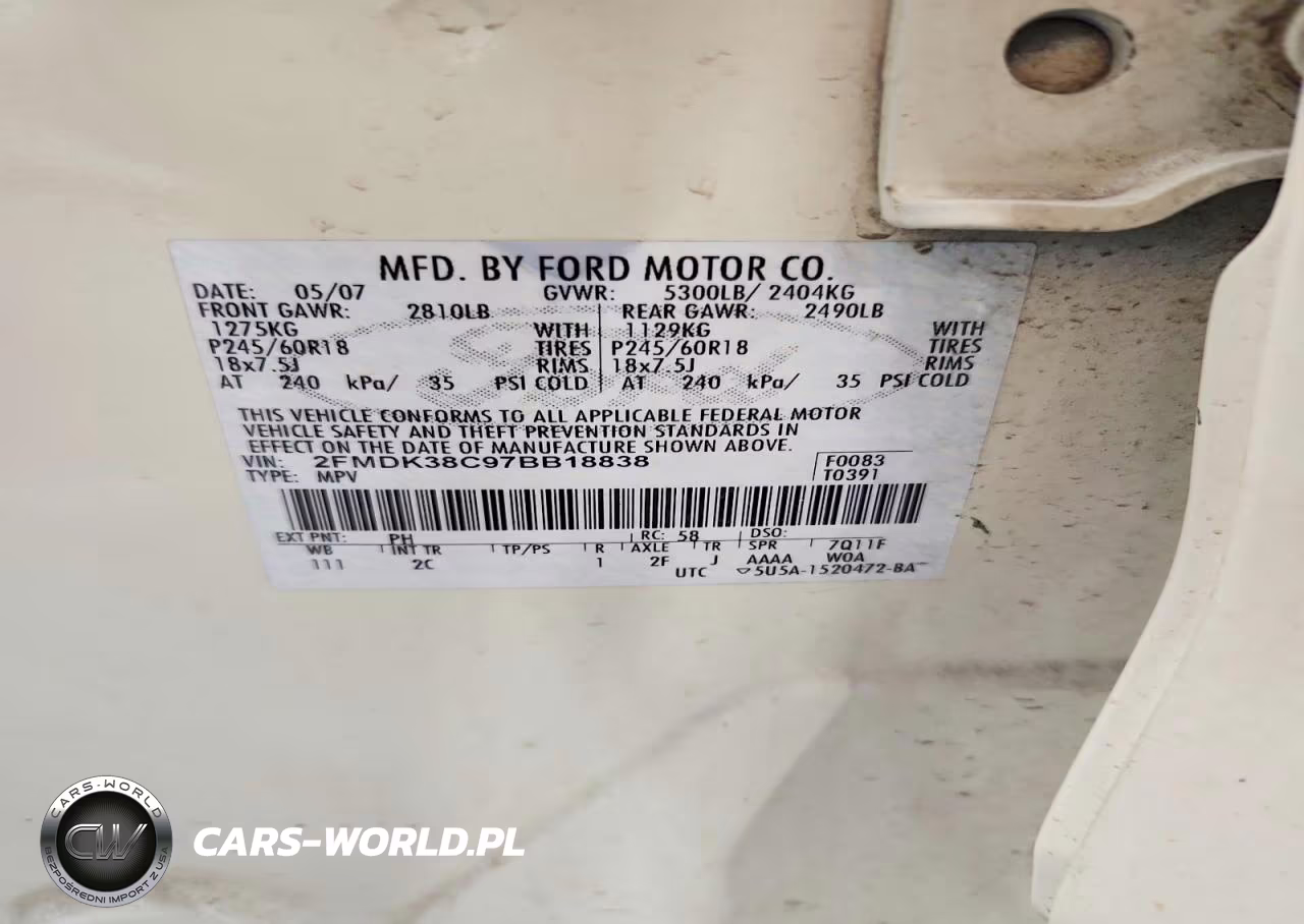 2007 Ford Edge Sel VIN:2FMDK38C97BB18838 - 13