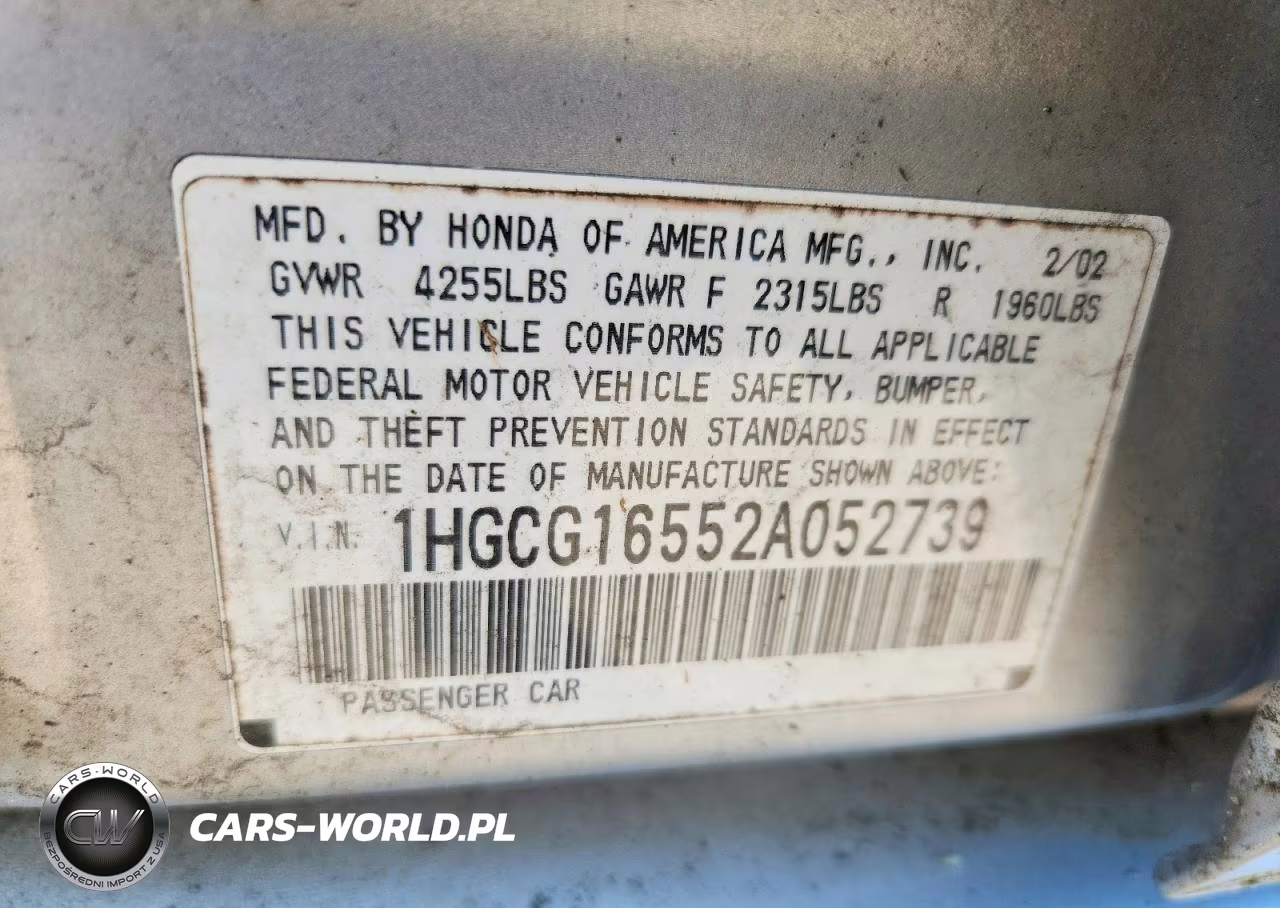 2002 Honda Accord Ex VIN:1HGCG16552A052739 - 12