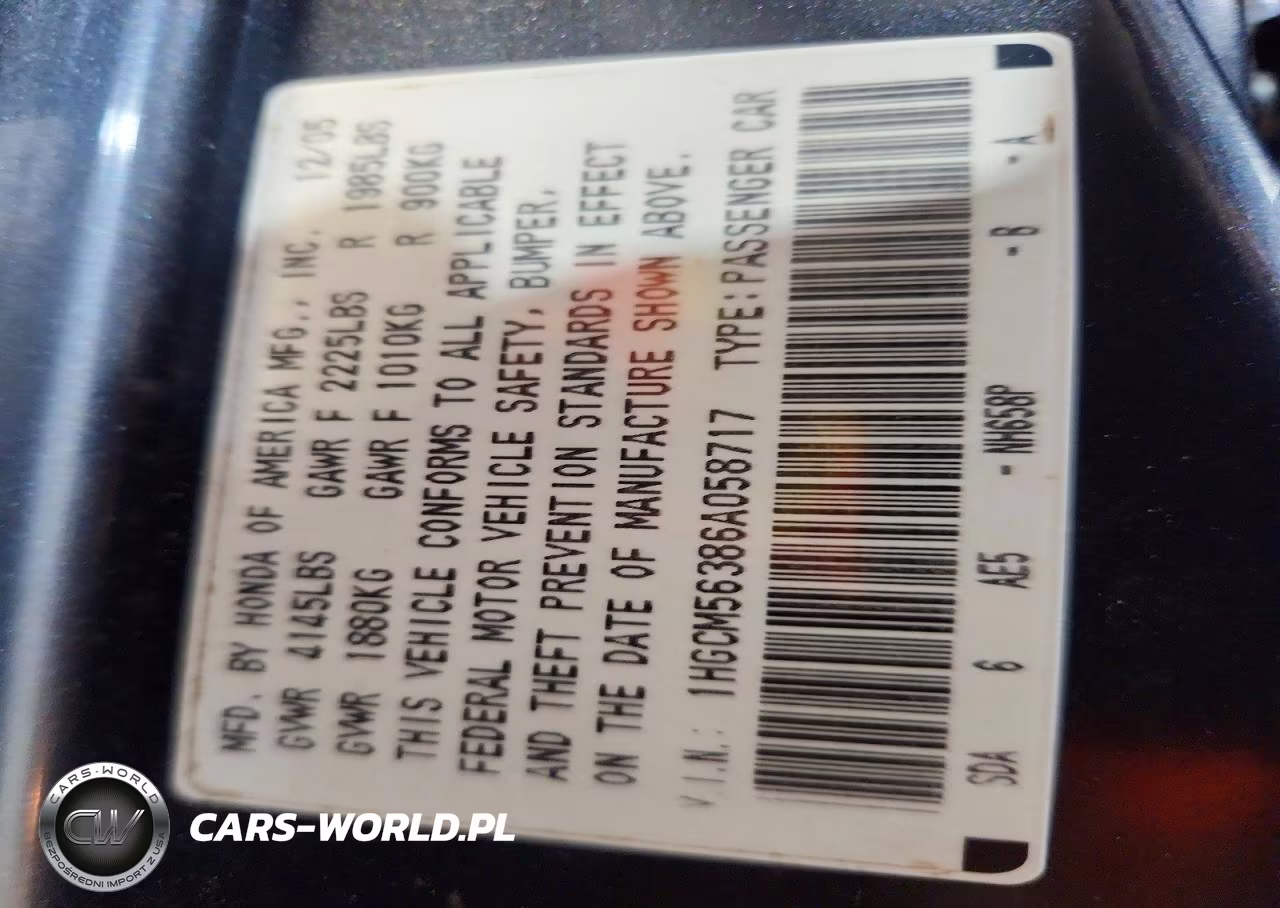 2006 Honda Accord Se VIN:1HGCM56386A058717 - 13