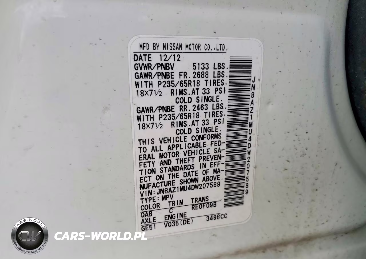 2013 Nissan Murano S VIN:JN8AZ1MU4DW207589 - 13
