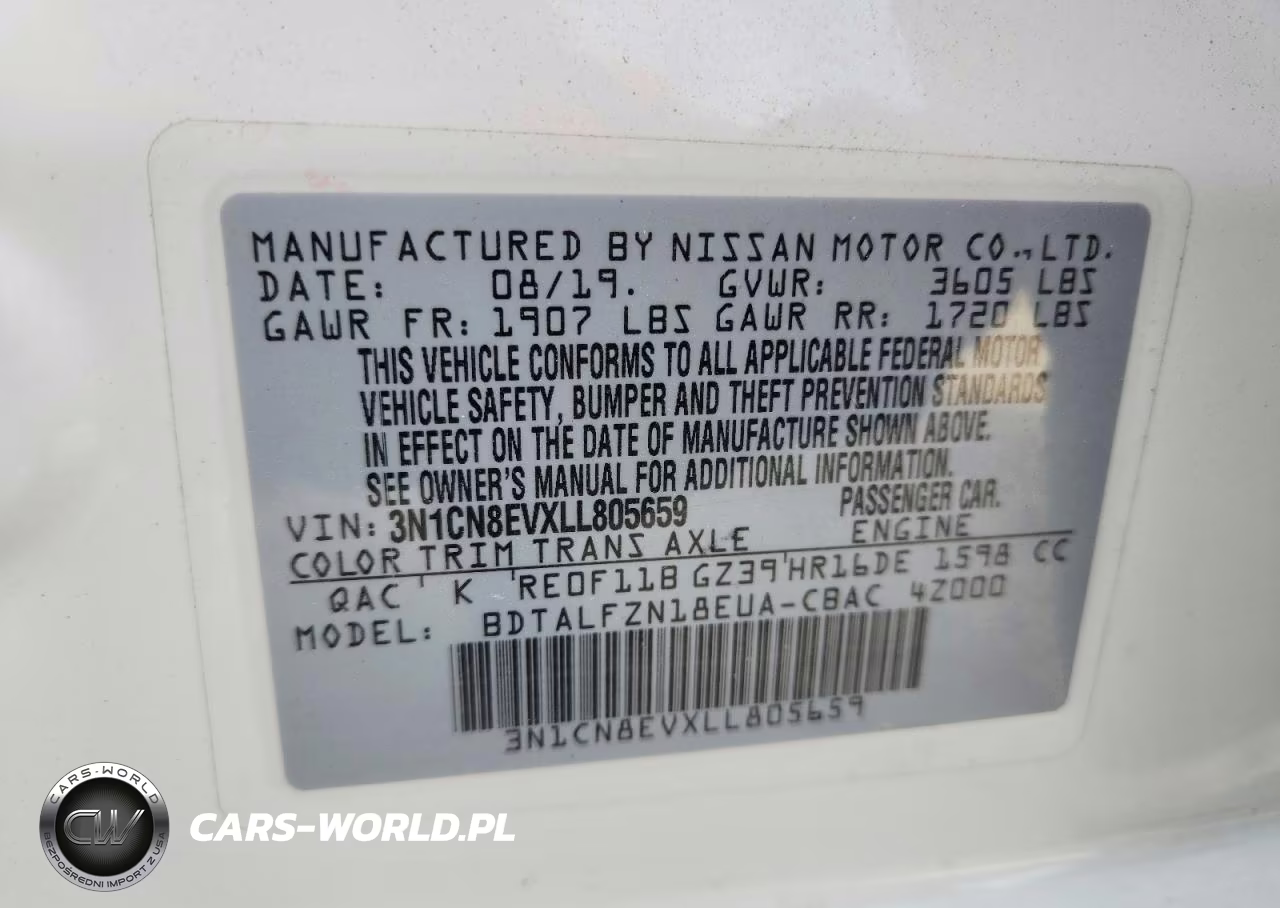 2020 Nissan Versa Sv VIN:3N1CN8EVXLL805659 - 12