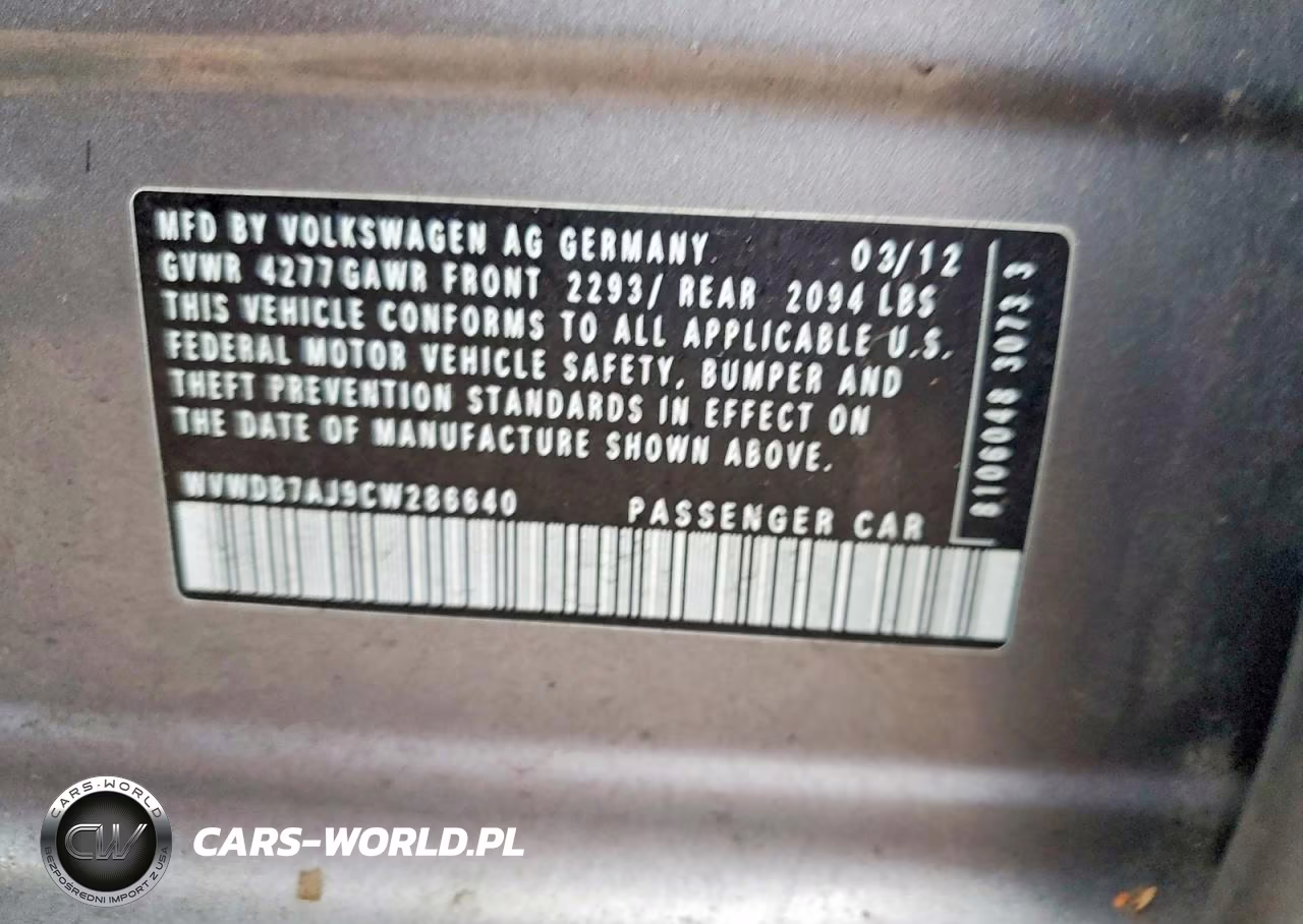 2012 Volkswagen Golf VIN:WVWDB7AJ9CW286640 - 12