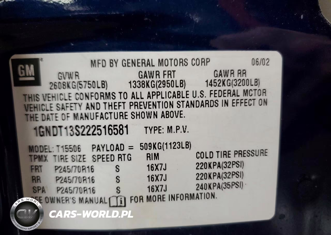 2002 Chevrolet Trailblazer VIN:1GNDT13S222516581 - 12