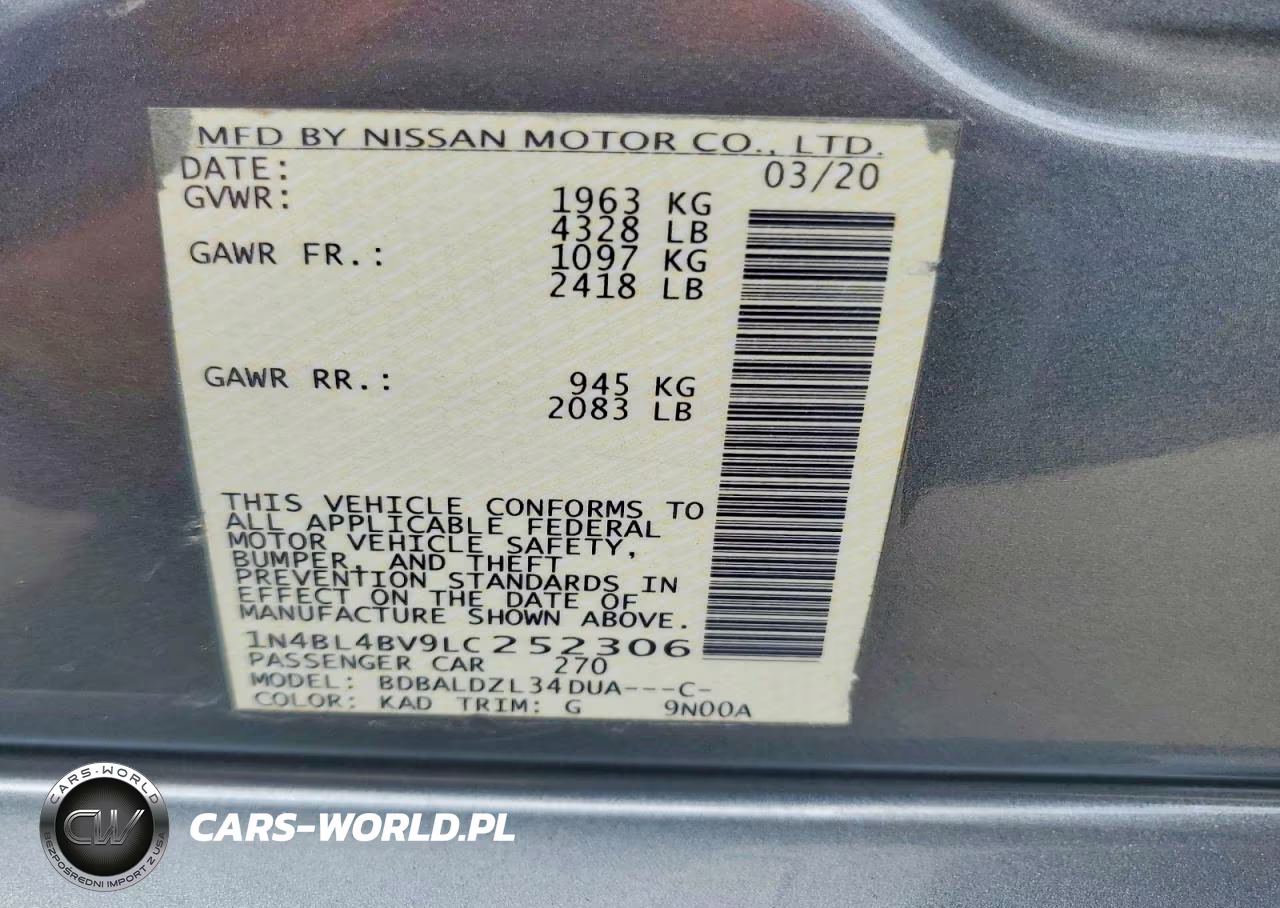 2020 Nissan Altima S VIN:1N4BL4BV9LC252306 - 12