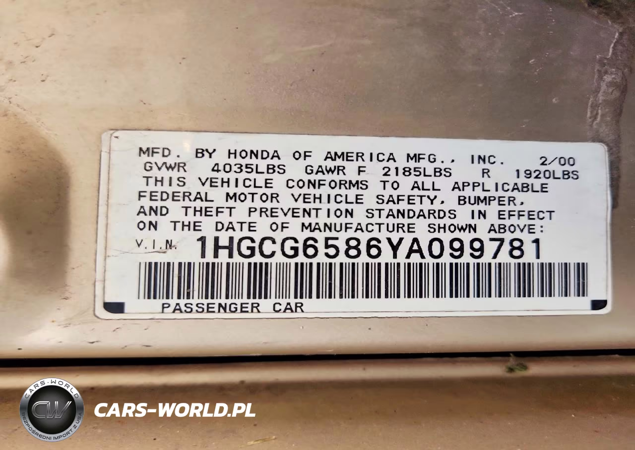2000 Honda Accord Ex VIN:1HGCG6586YA099781 - 12