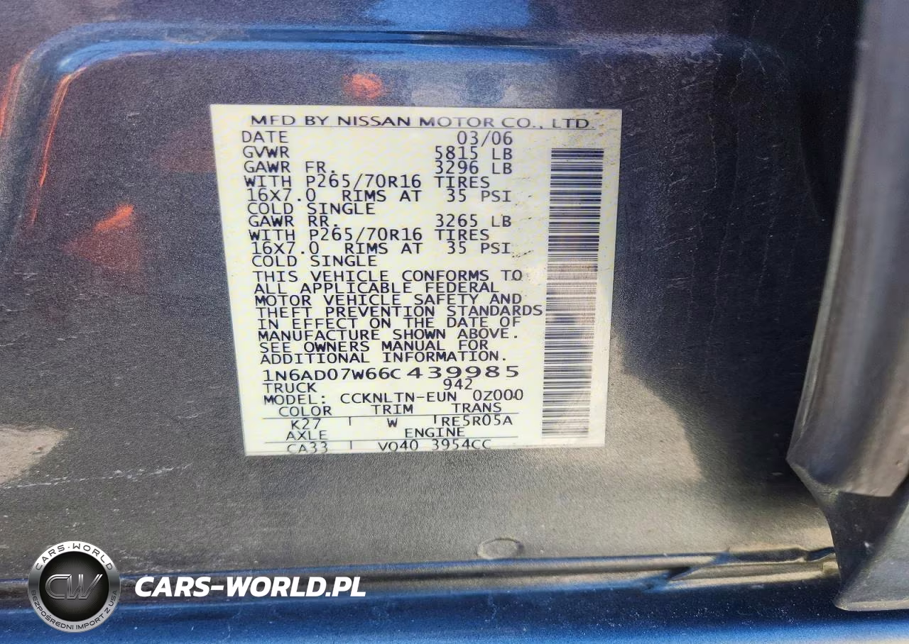2006 Nissan Frontier Se VIN:1N6AD07W66C439985 - 12