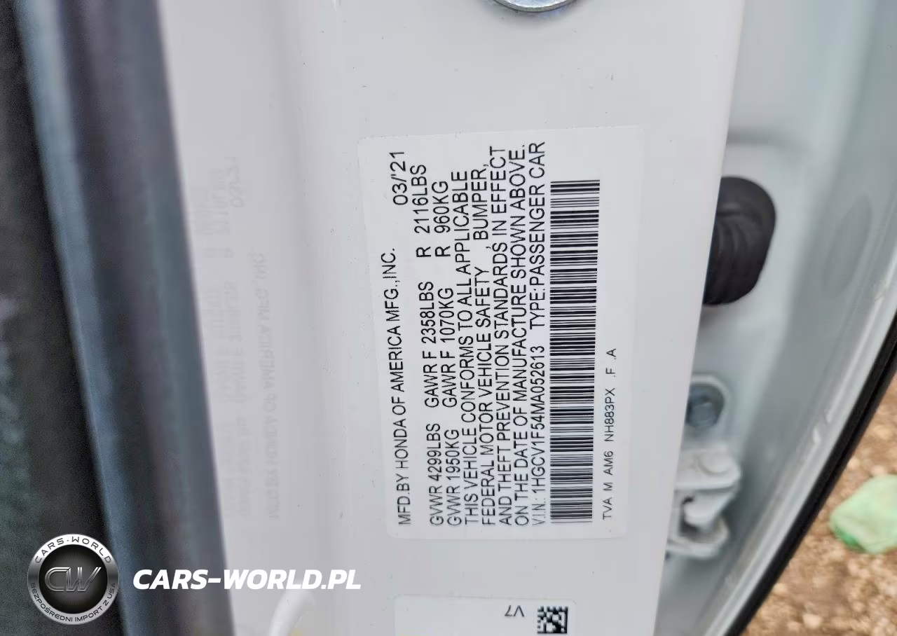 2021 Honda Accord Exl VIN:1HGCV1F54MA052613 - 12