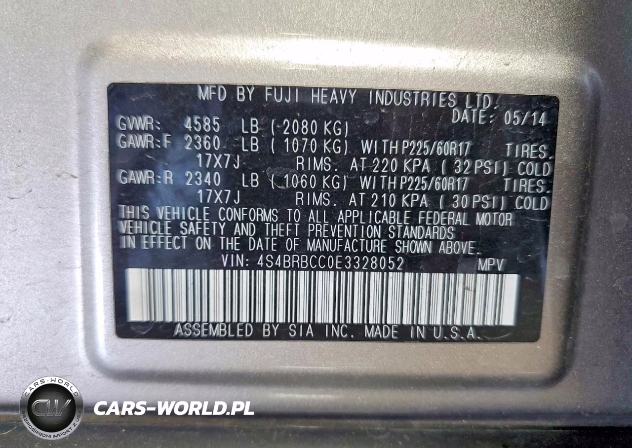 2014 Subaru Outback 2.5I Premium VIN:4S4BRBCC0E3328052 - 12