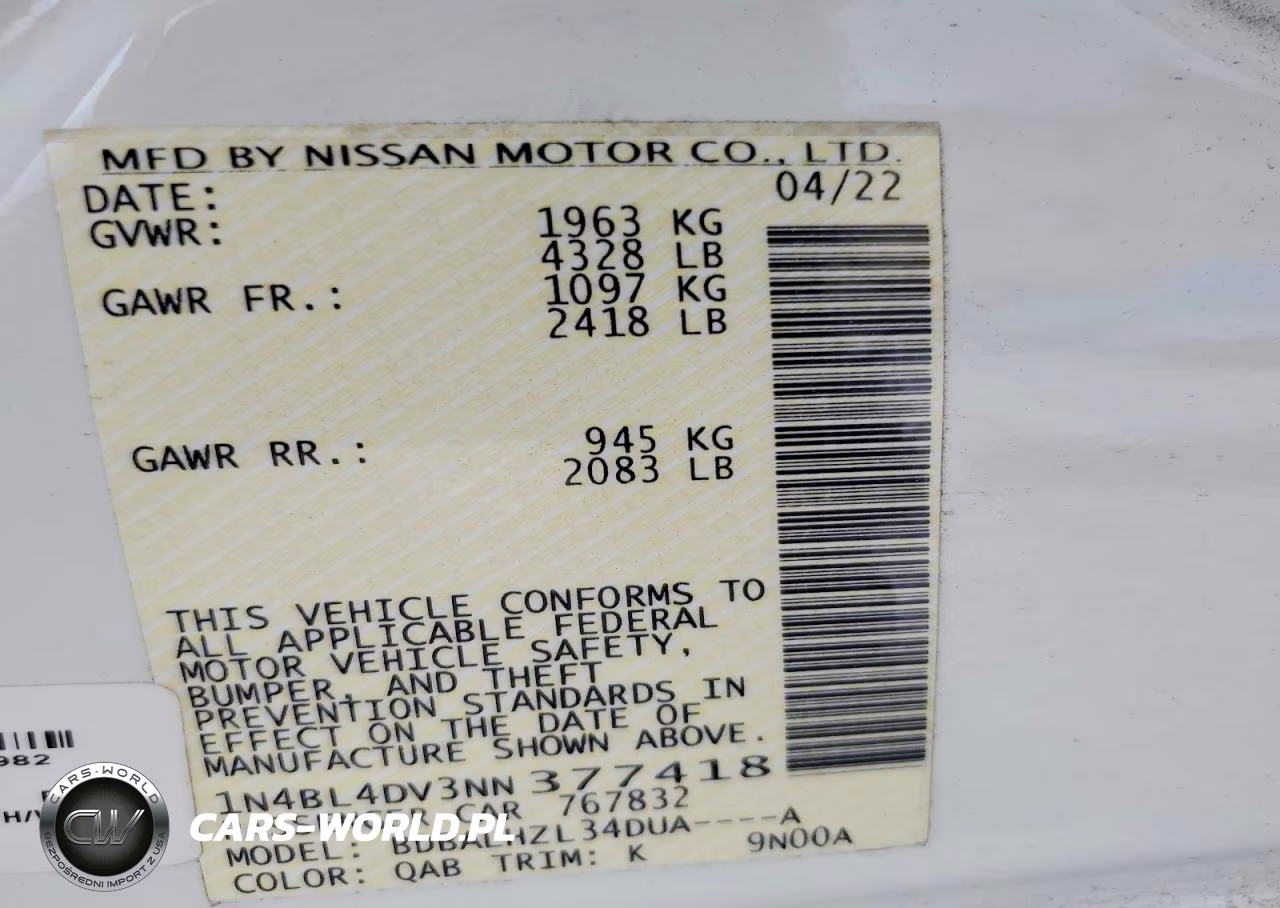 2022 Nissan Altima Sv VIN:1N4BL4DV3NN377418 - 13