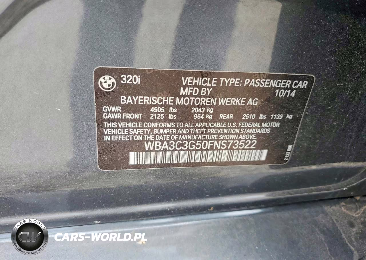 2015 BMW 320 I xDrive VIN:WBA3C3G50FNS73522 - 12