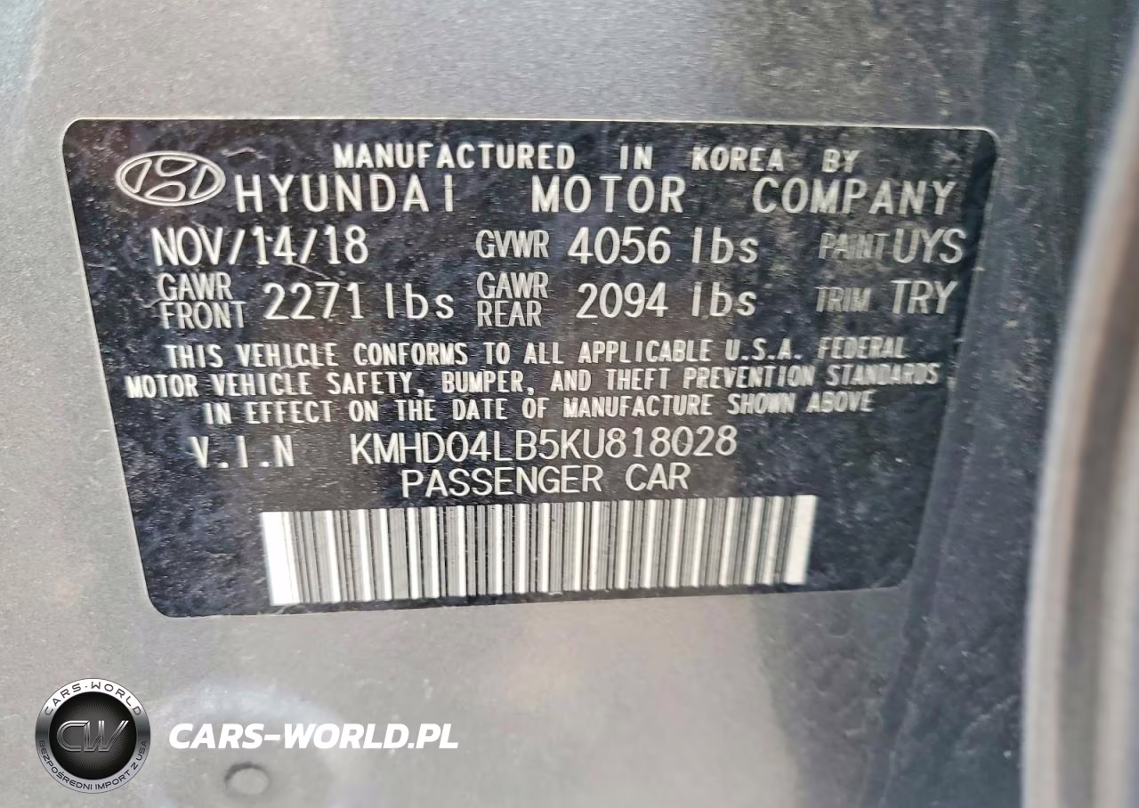 2019 Hyundai Elantra Sport VIN:KMHD04LB5KU818028 - 12