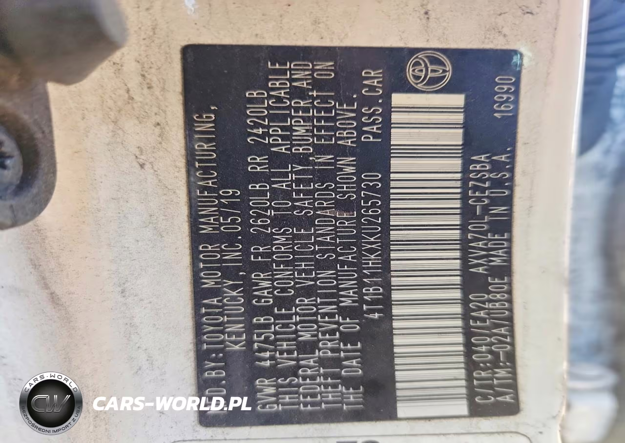 2019 Toyota Camry Se VIN:4T1B11HKXKU265730 - 12