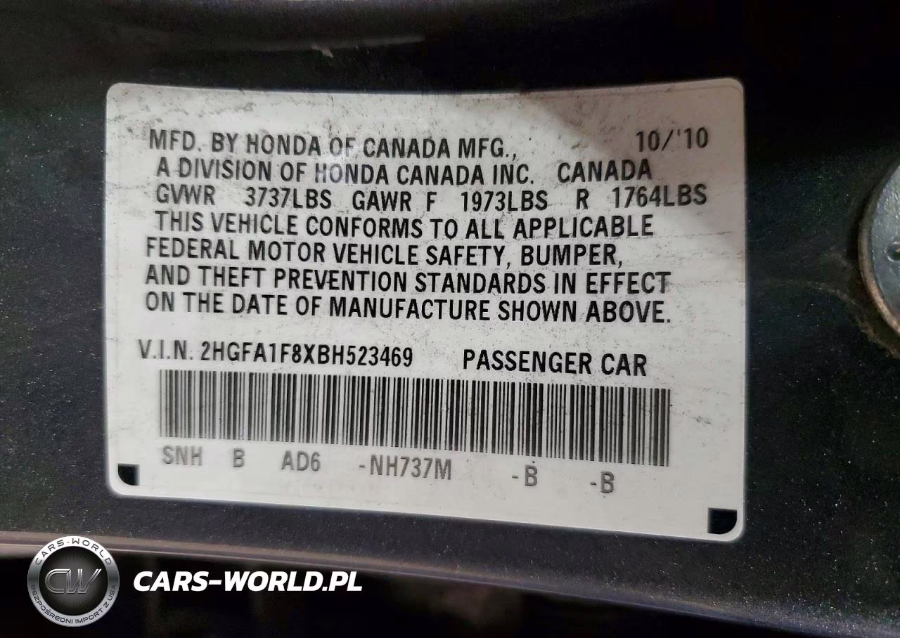 2011 Honda Civic Ex VIN:2HGFA1F8XBH523469 - 12
