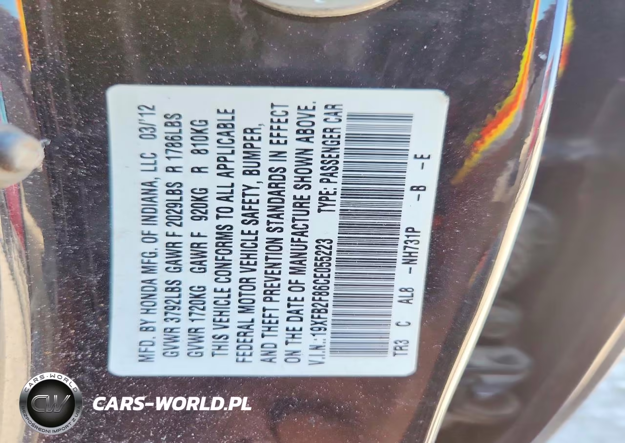 2012 Honda Civic Ex VIN:19XFB2F86CE055223 - 12