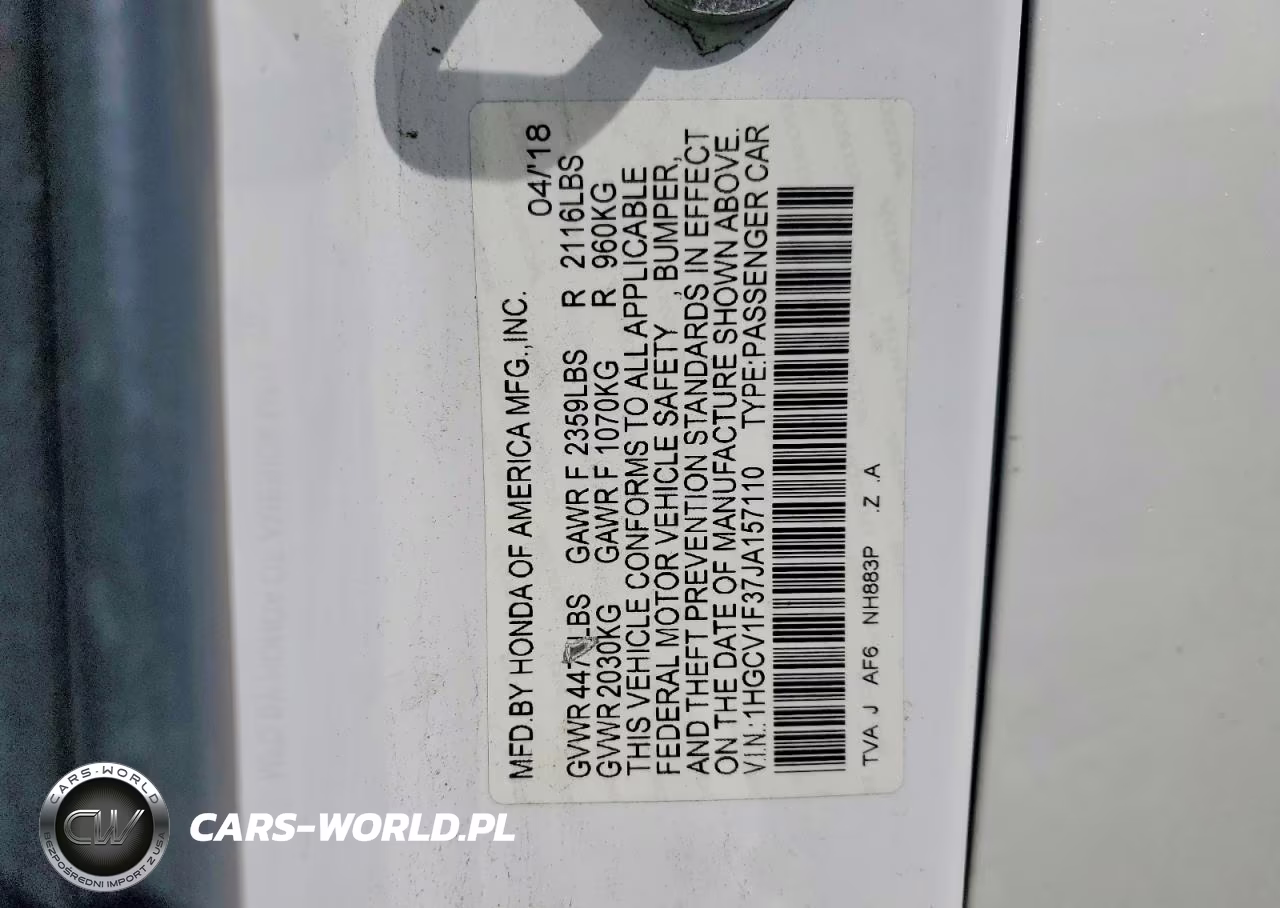 2018 Honda Accord Sport VIN:1HGCV1F37JA157110 - 12