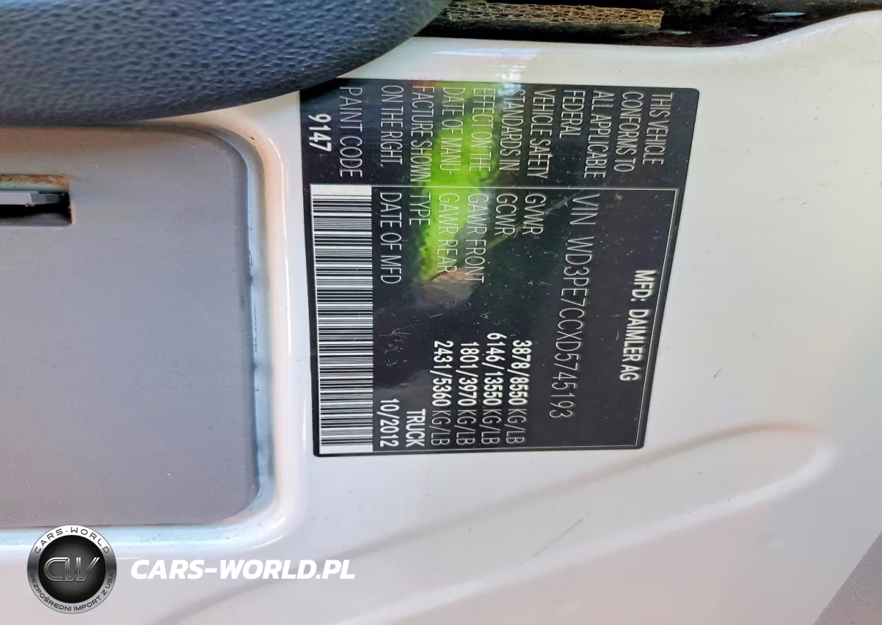 2013 Mercedes Benz Sprinter 2500 VIN:WD3PE7CCXD5745193 - 14
