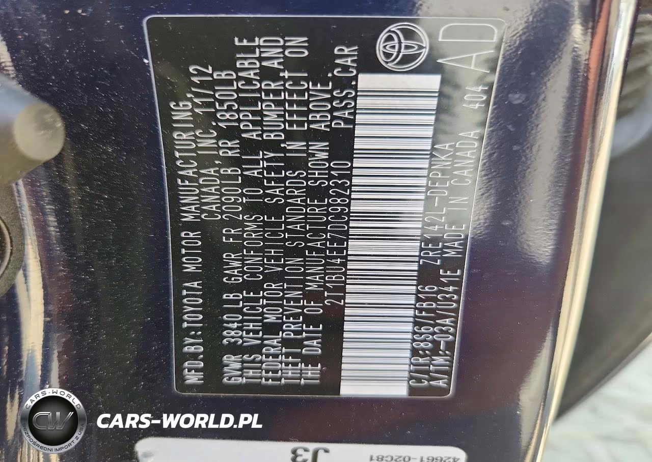 2013 Toyota Corolla Le VIN:2T1BU4EE7DC982310 - 12
