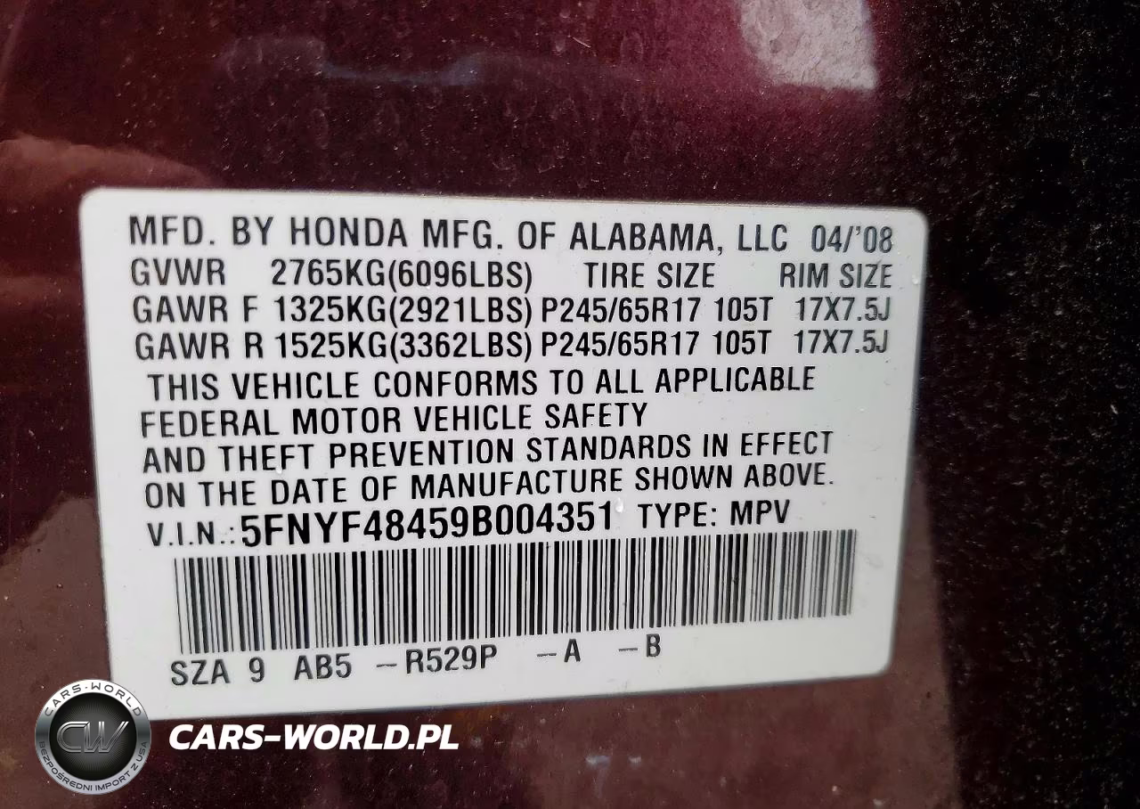 2009 Honda Pilot Ex VIN:5FNYF48459B004351 - 13
