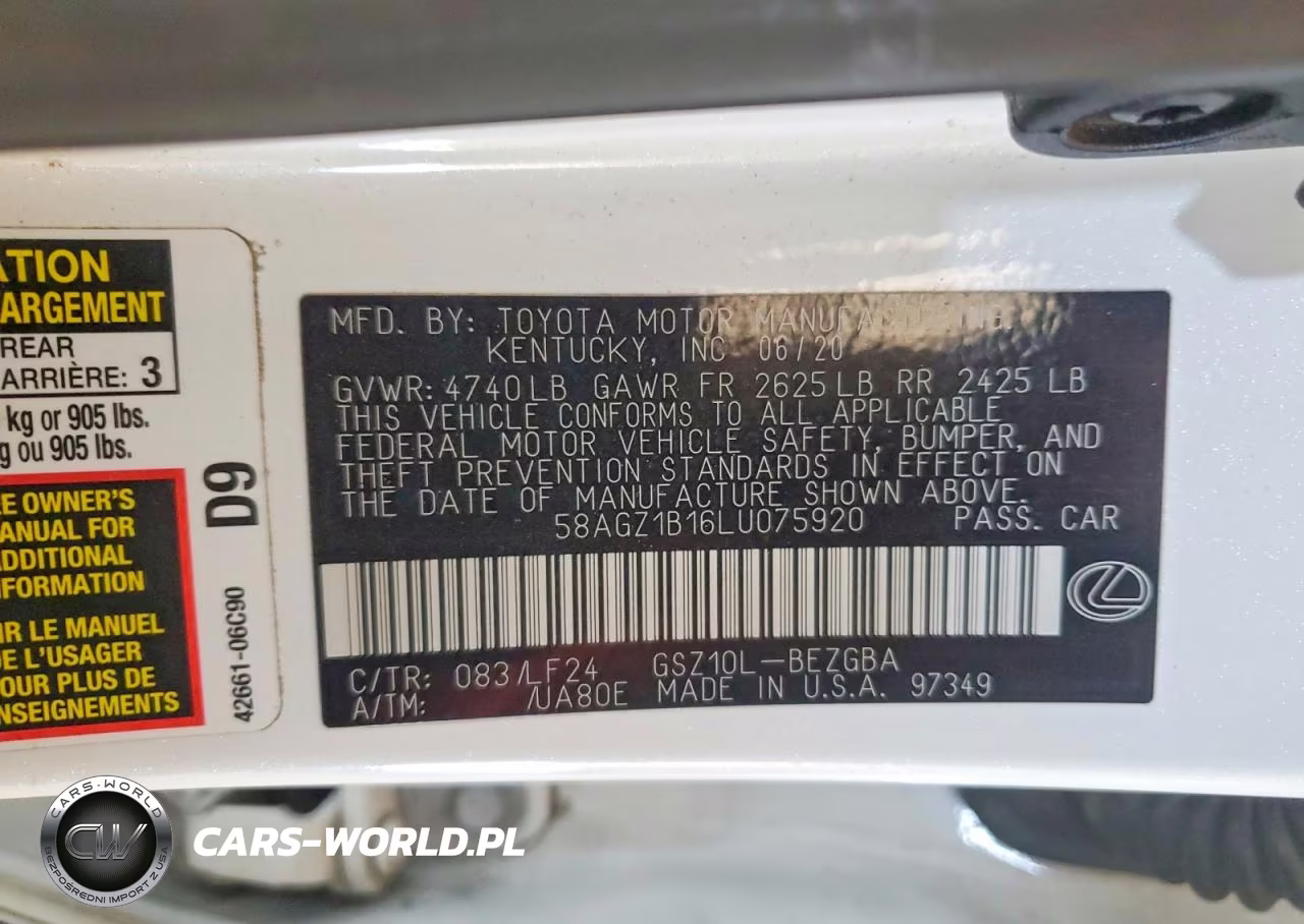 2020 Lexus Es 350 F Sport VIN:58AGZ1B16LU075920 - 12