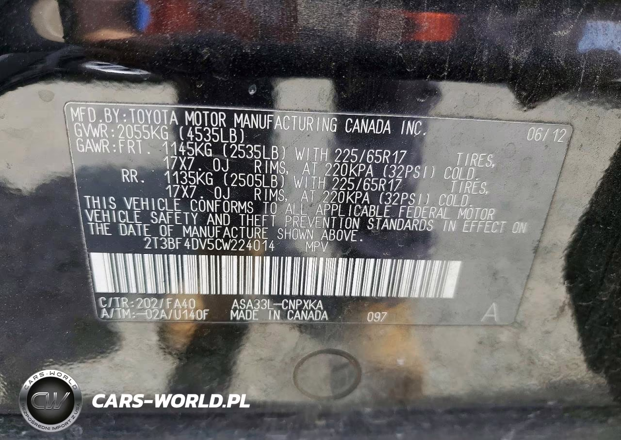 2012 Toyota Rav4 Base VIN:2T3BF4DV5CW224014 - 14