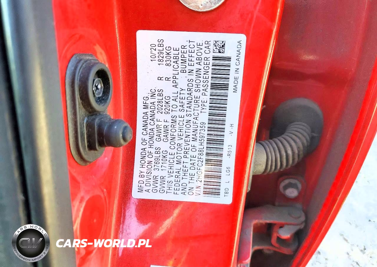 2020 Honda Civic Sport VIN:2HGFC2F88LH597359 - 12
