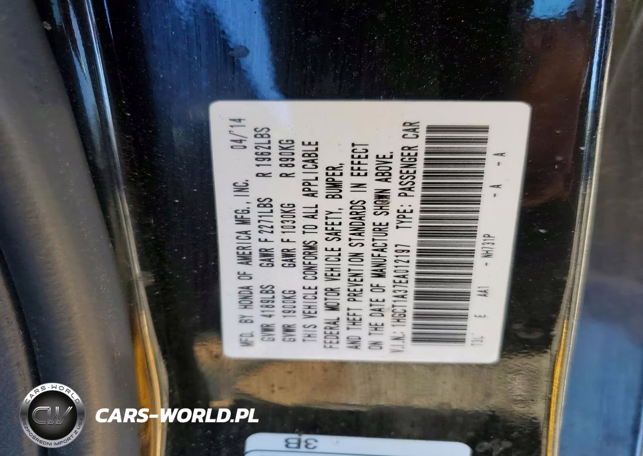 2014 Honda Accord Lx-S VIN:1HGCT1A37EA012197 - 12