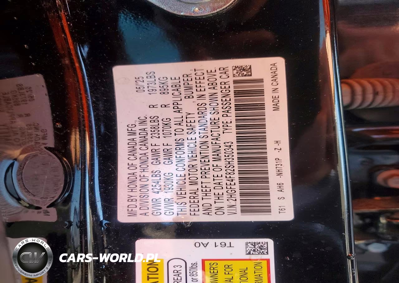 2025 Honda Civic Sport VIN:2HGFE4F82SH350343 - 13