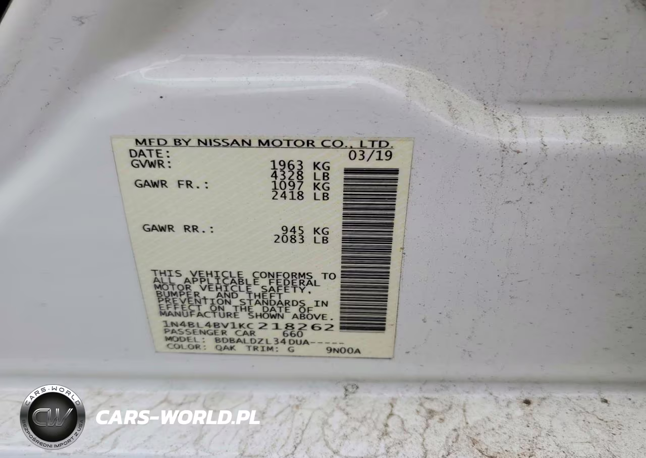 2019 Nissan Altima 2.5 S VIN:1N4BL4BV1KC218262 - 12