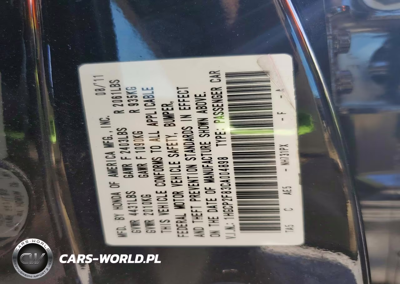 2012 Honda Accord Exl VIN:1HGCP2F83CA004898 - 12