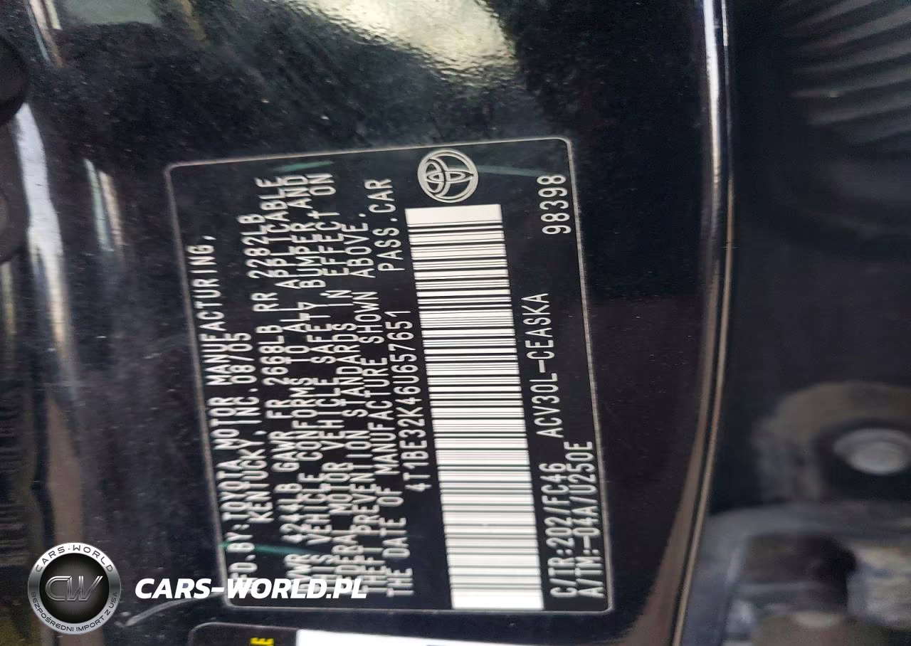 2006 Toyota Camry Le VIN:4T1BE32K46U657651 - 12