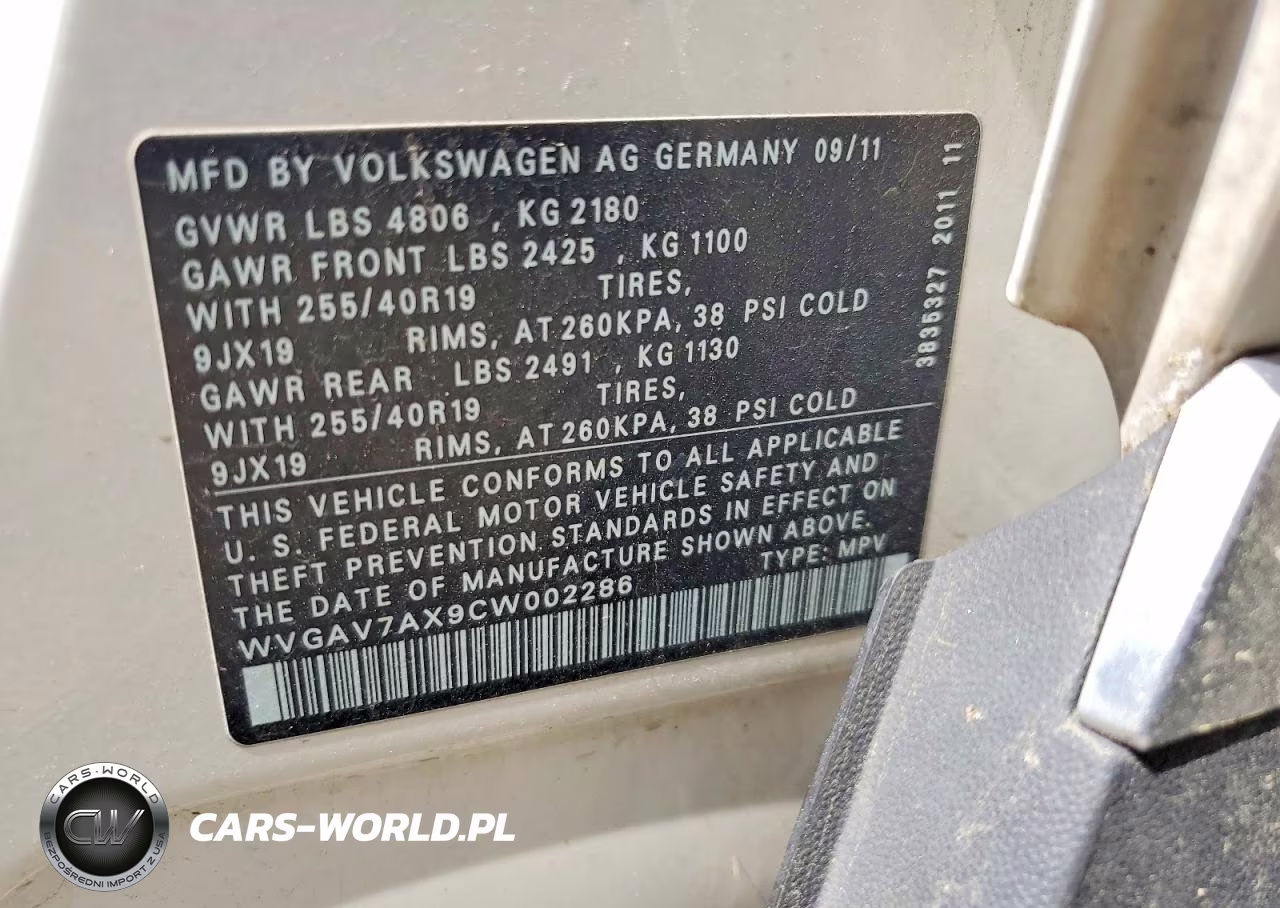 2012 Volkswagen Tiguan VIN:WVGAV7AX9CW002286 - 13