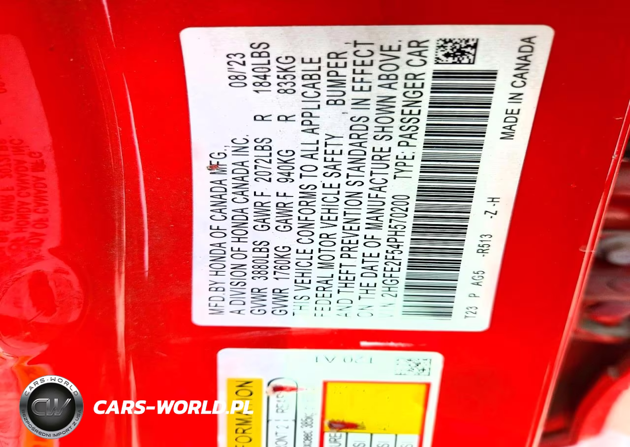 2023 Honda Civic Sport VIN:2HGFE2F54PH570200 - 12