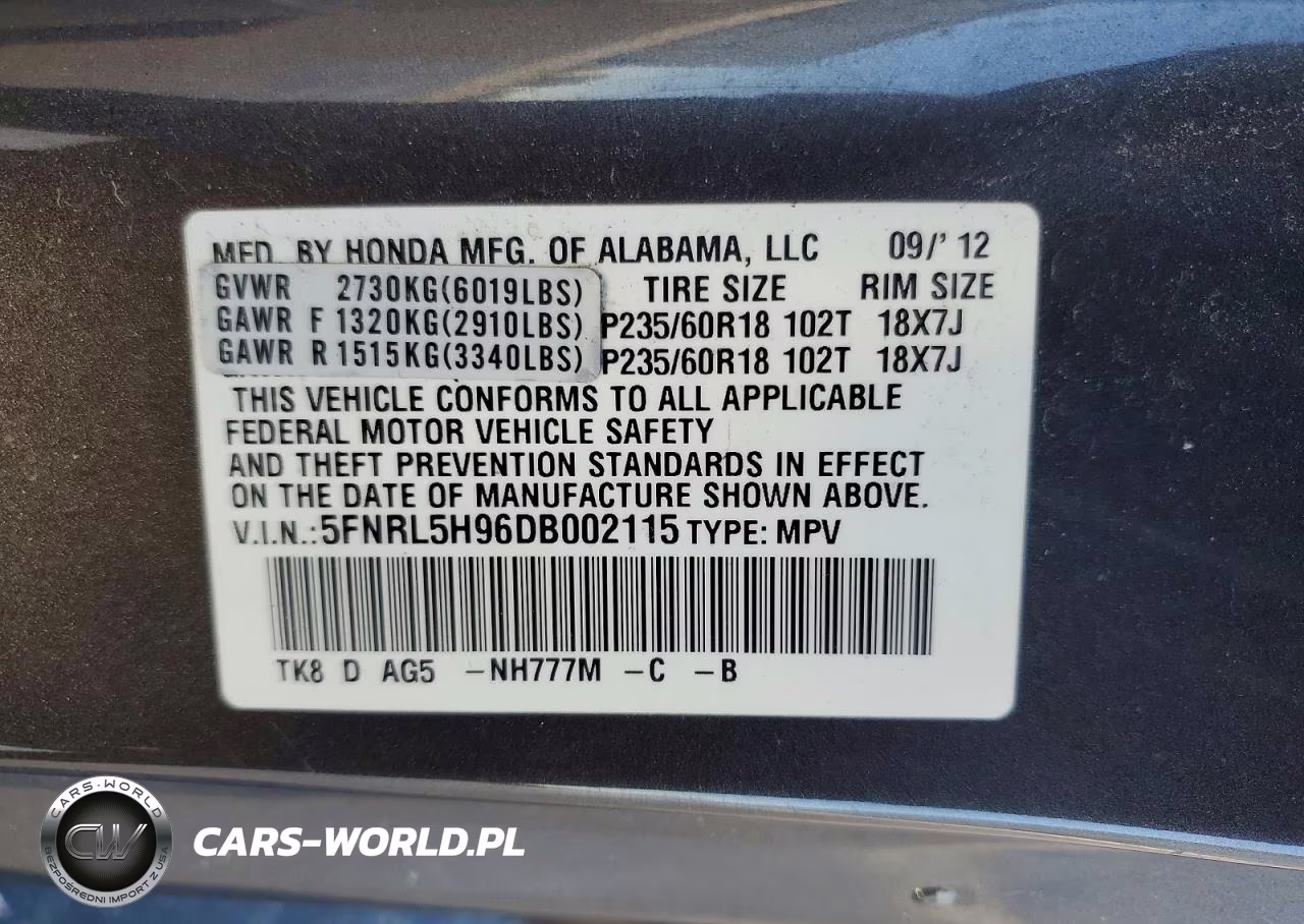 2013 Honda Odyssey Touring VIN:5FNRL5H96DB002115 - 14
