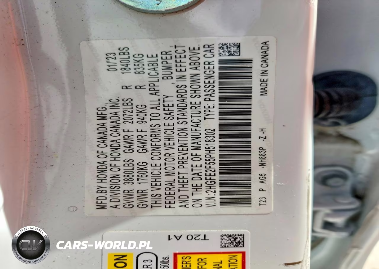 2023 Honda Civic Sport VIN:2HGFE2F55PH518302 - 12