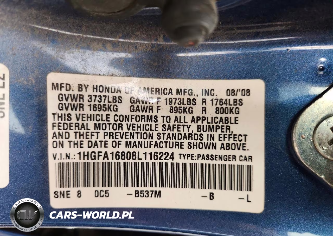 2008 Honda Civic Ex VIN:1HGFA16808L116224 - 12