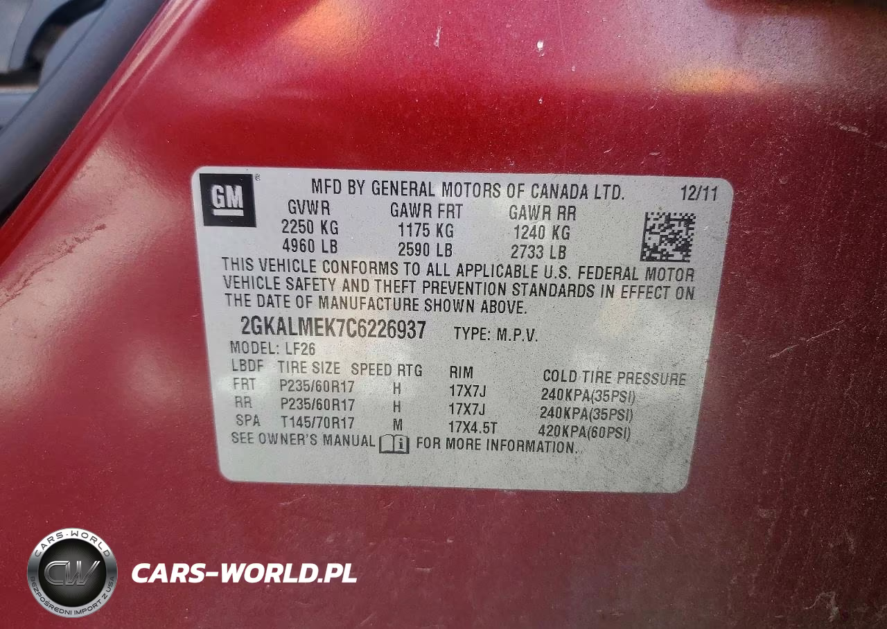 2012 GMC Terrain Sle VIN:2GKALMEK7C6226937 - 13