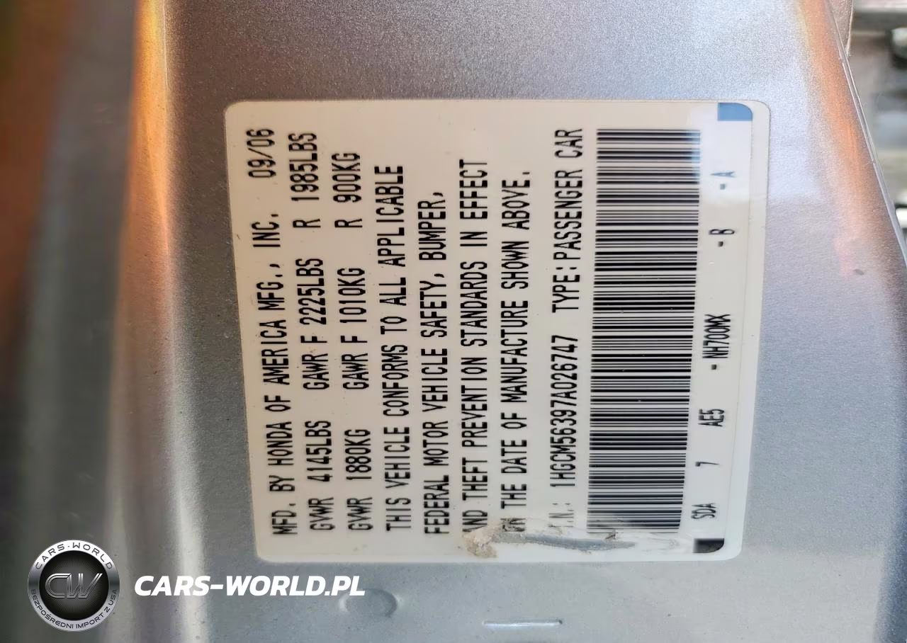 2007 Honda Accord Se VIN:1HGCM56397A026747 - 12