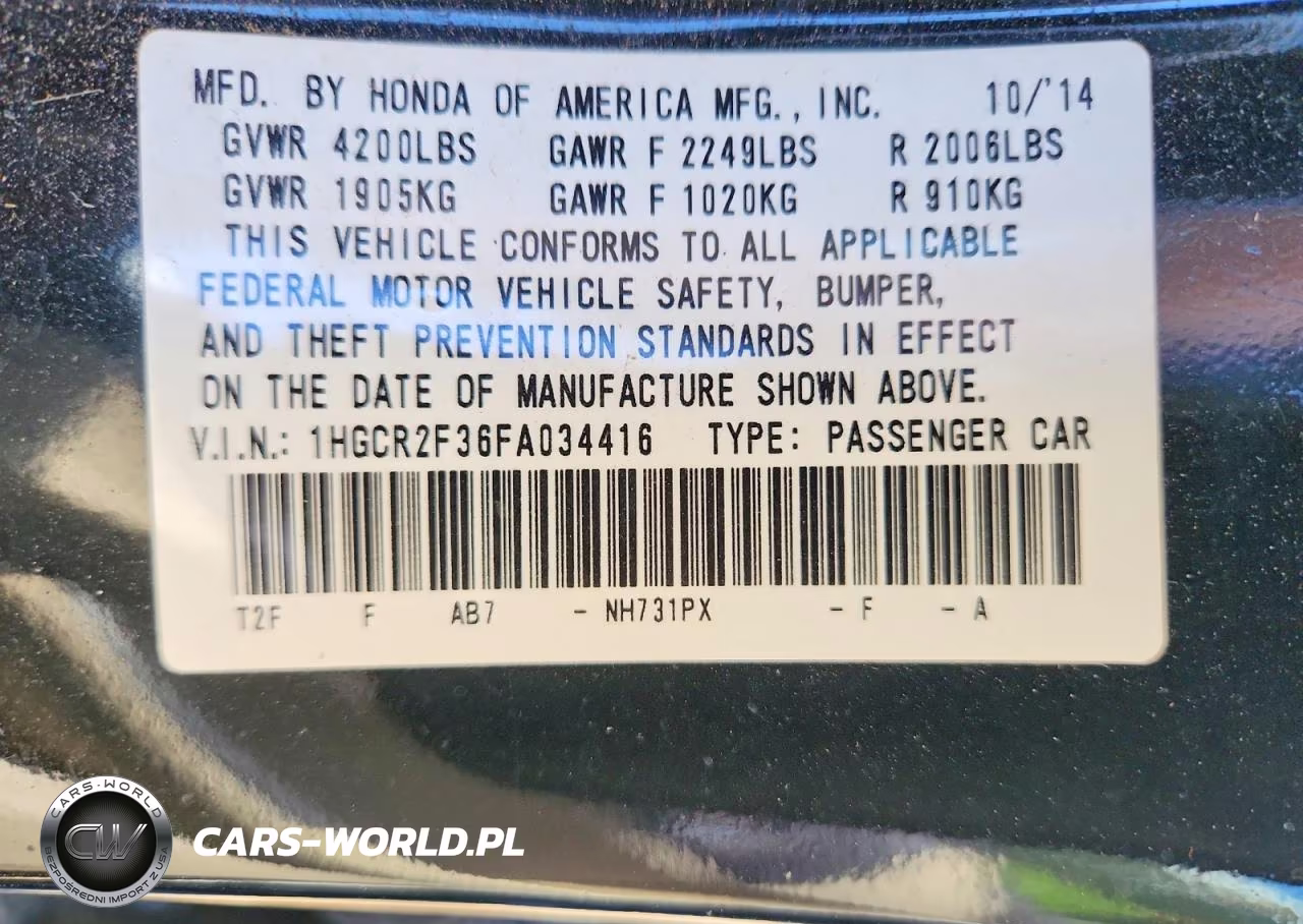 2015 Honda Accord Lx VIN:1HGCR2F36FA034416 - 12
