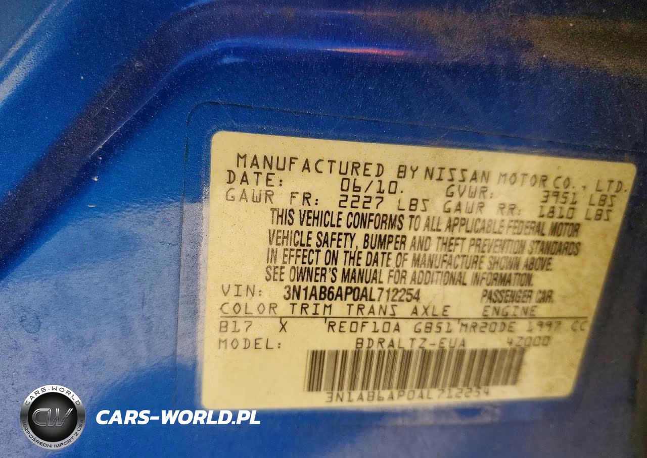 2010 Nissan Sentra 2.0 VIN:3N1AB6AP0AL712254 - 13