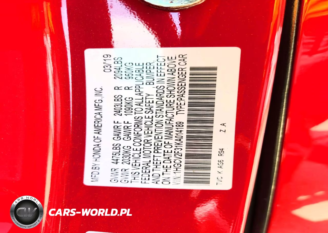 2019 Honda Accord Sport VIN:1HGCV2F31KA014189 - 12