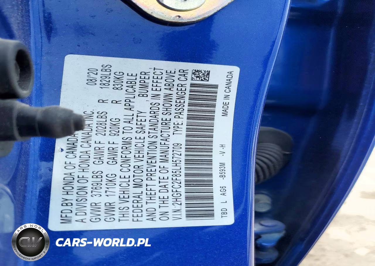 2020 Honda Civic Sport VIN:2HGFC2F85LH572709 - 12