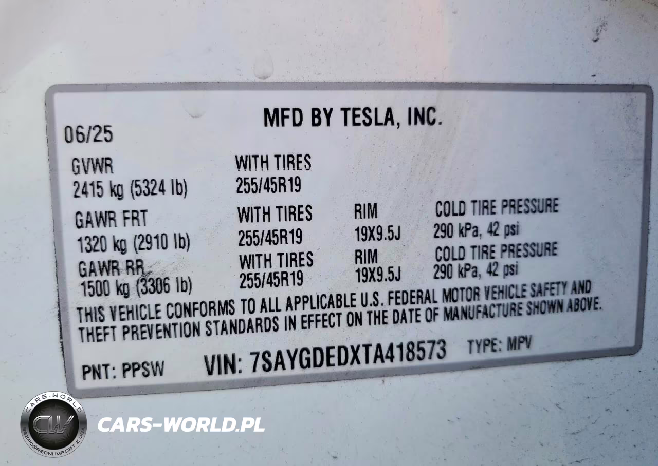 2026 Tesl Model Y Rwd VIN:7SAYGDEDXTA418573 - 12
