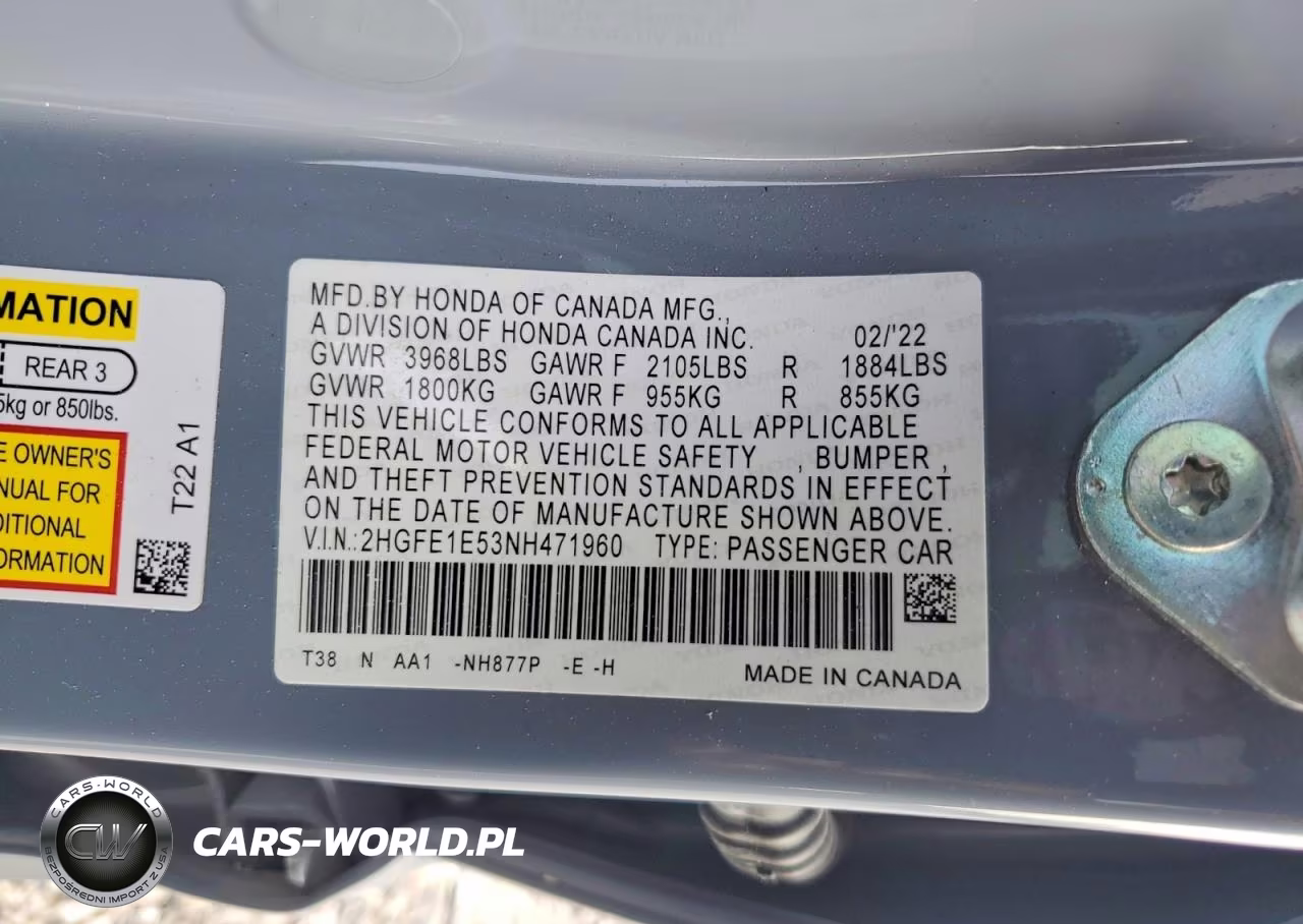 2022 Honda Civic Si VIN:2HGFE1E53NH471960 - 12