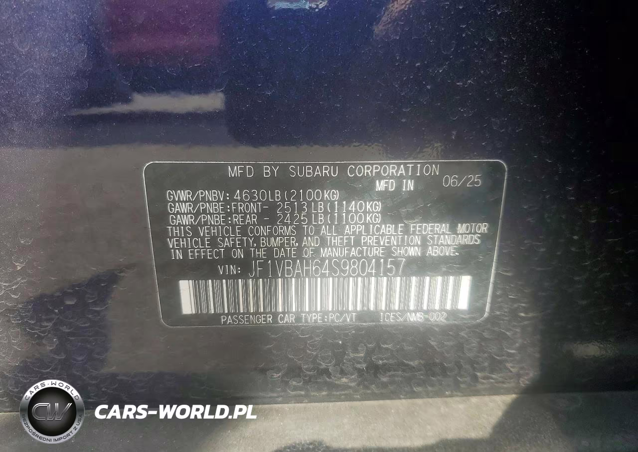 2025 Subaru Wrx Premium VIN:JF1VBAH64S9804157 - 12