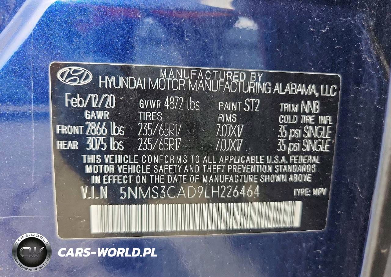 2020 Hyundai Santa Fe VIN:5NMS3CAD9LH226464 - 13