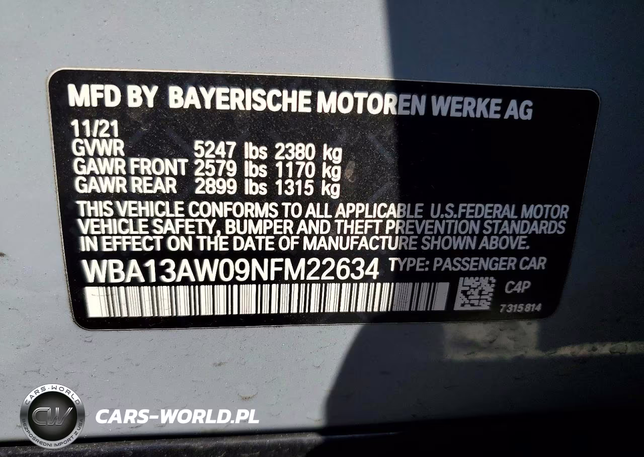 2022 BMW M440Xi Gran Coupe VIN:WBA13AW09NFM22634 - 12