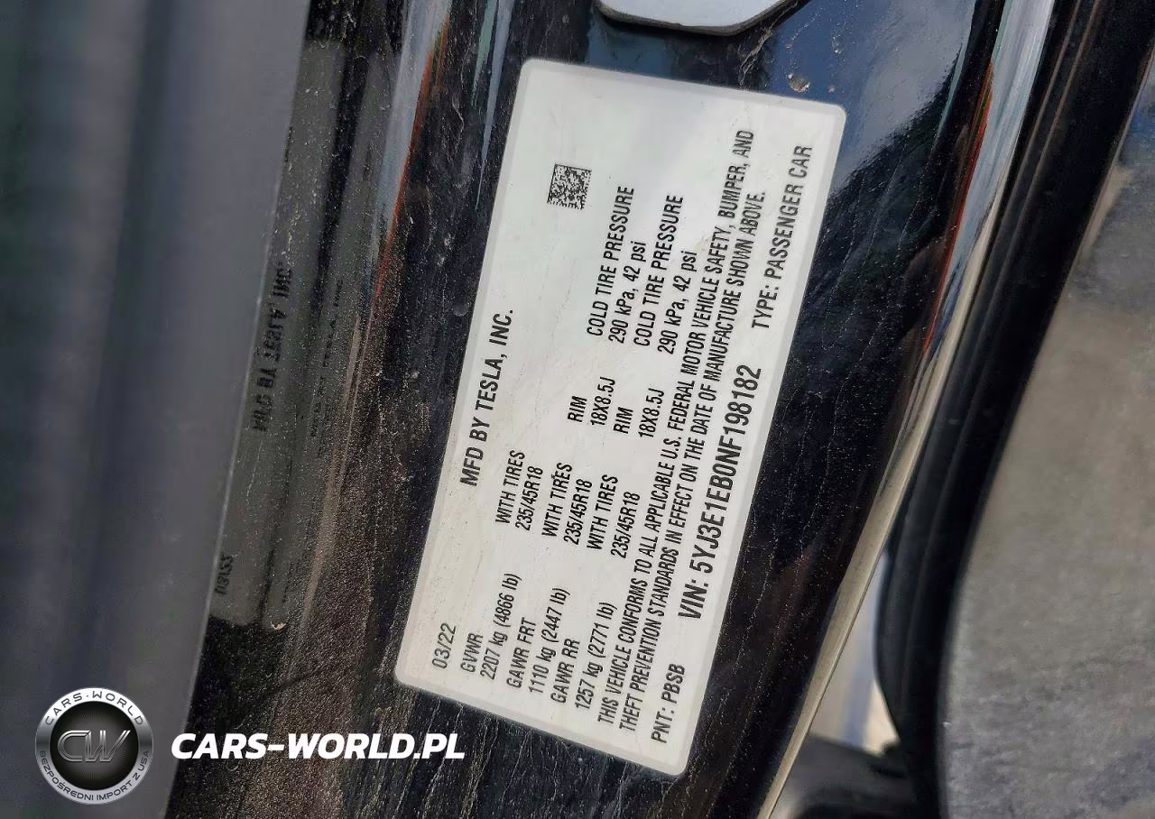 2022 Tesla Model 3 VIN:5YJ3E1EB0NF198182 - 12