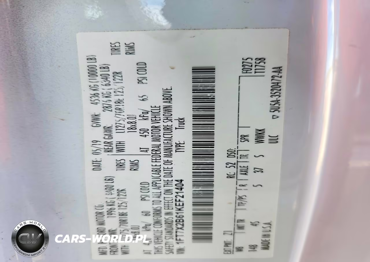 2019 Ford F250 Super Duty VIN:1FT7X2B61KEF21404 - 12