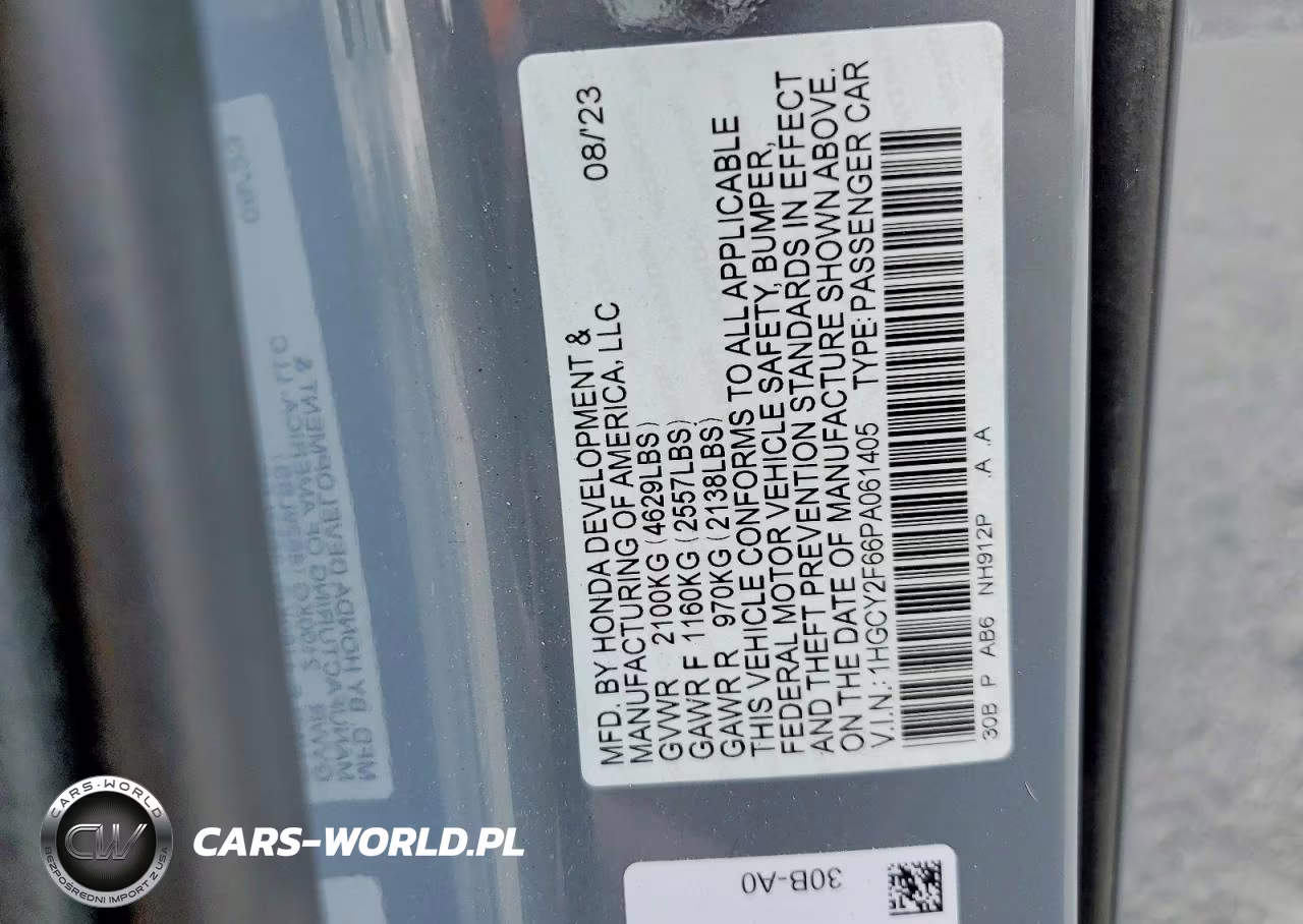 2023 Honda Accord Hybrid Exl VIN:1HGCY2F66PA061405 - 12