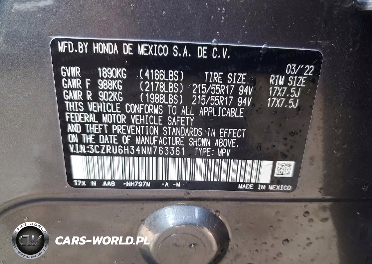 2022 Honda Hr-V Lx VIN:3CZRU6H34NM763361 - 13